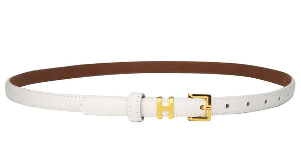Genuine Leather H Buckle Thin Belt