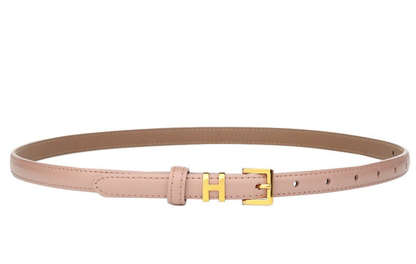 Genuine Leather H Buckle Thin Belt