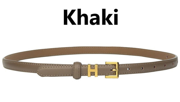 Genuine Leather H Buckle Thin Belt