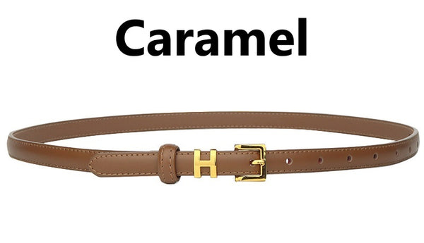 Genuine Leather H Buckle Thin Belt