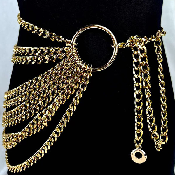 Multi Layer Thick Chain Belt With Tassel