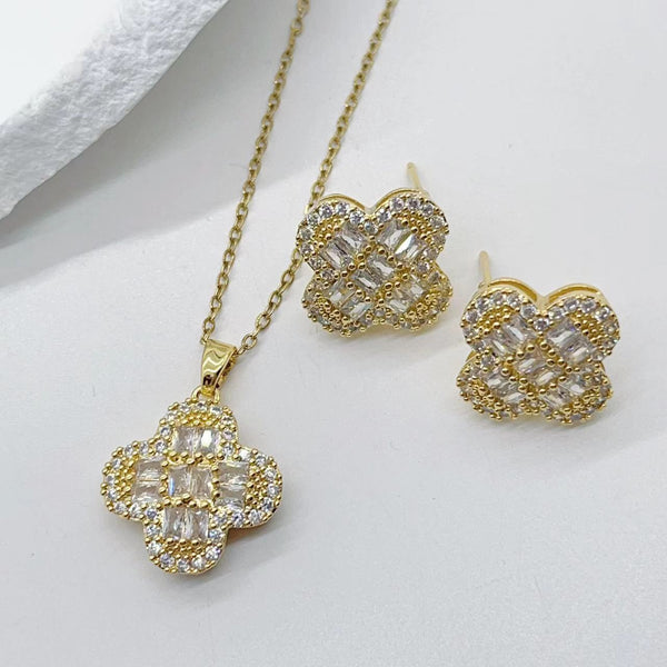 Four Leaf Clover Earrings And Chain Set