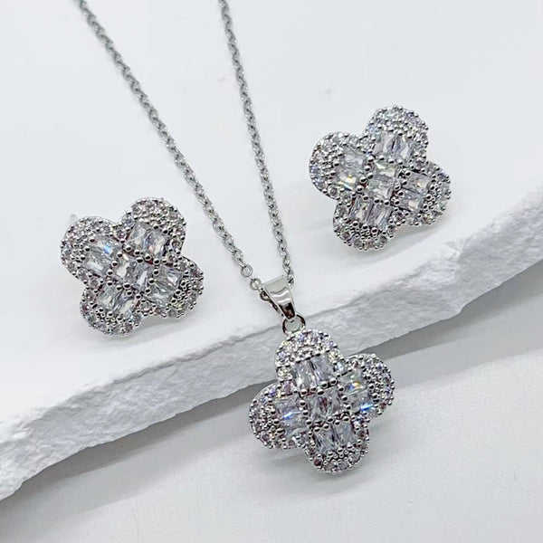 Four Leaf Clover Earrings And Chain Set