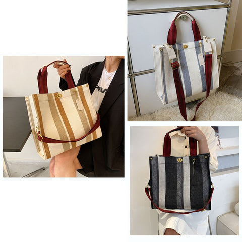 Striped Canvas Wide Band Shoulder Bag