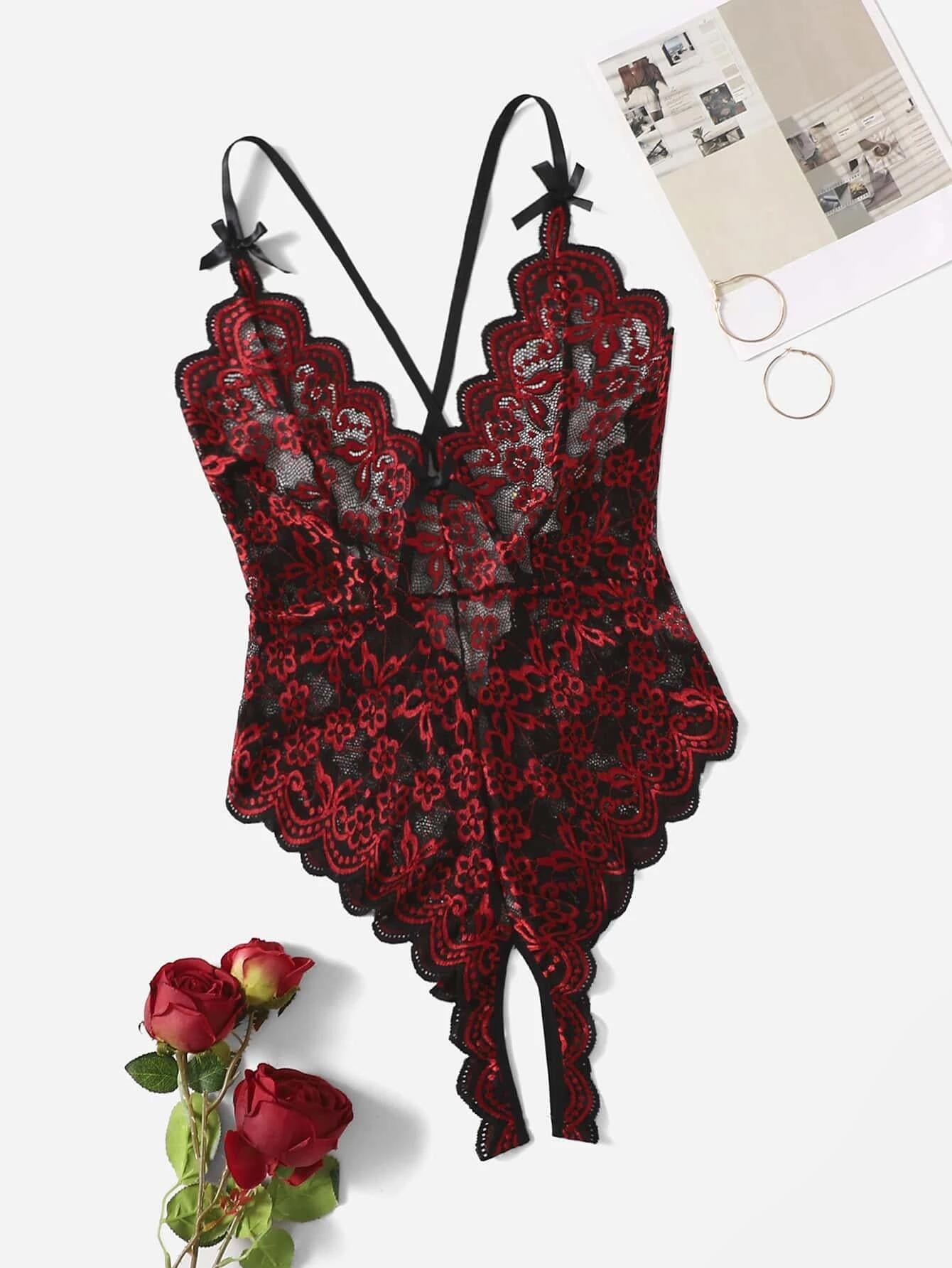 Lace Crotch Less 1 Piece Lingerie