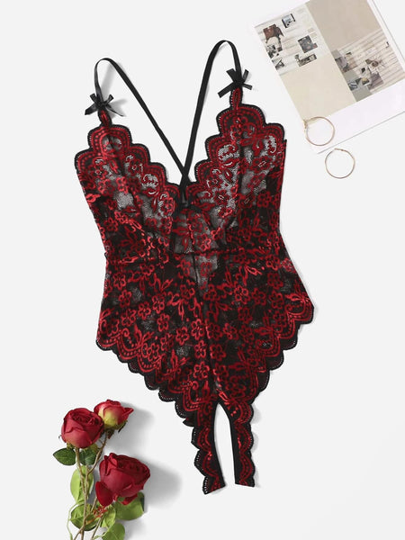 Lace Crotch Less 1 Piece Lingerie