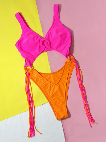 Hollow Steel Ring Tassel Monokini