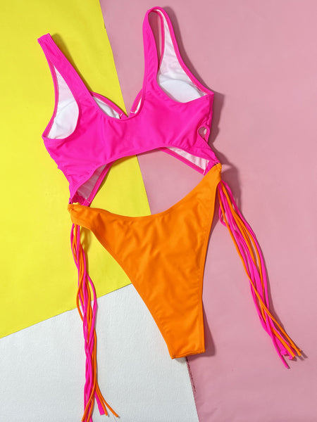 Hollow Steel Ring Tassel Monokini