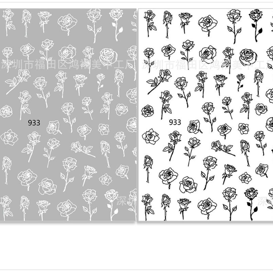 Hand Painted 3D Rose Nail Art Stickers