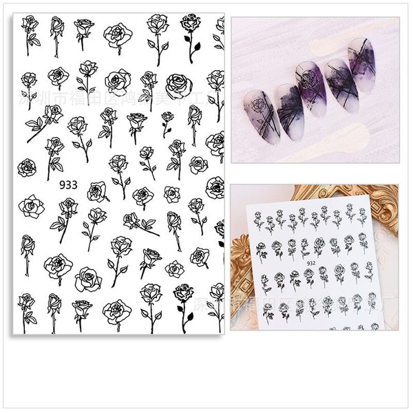 Hand Painted 3D Rose Nail Art Stickers