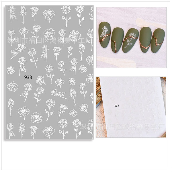 Hand Painted 3D Rose Nail Art Stickers