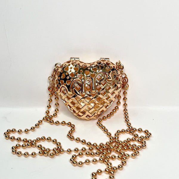 Heart Shaped Metal Cross Body Lipstick Bag