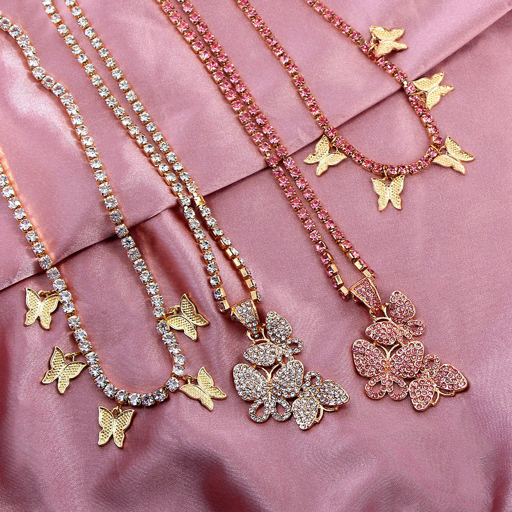 Layered Butterfly Pendant Necklace