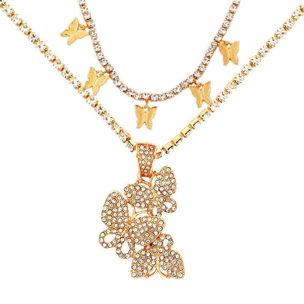 Layered Butterfly Pendant Necklace
