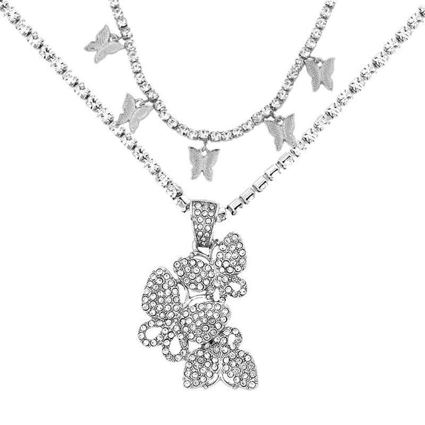Layered Butterfly Pendant Necklace