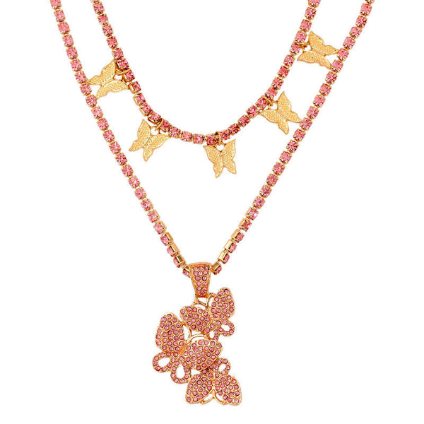 Layered Butterfly Pendant Necklace