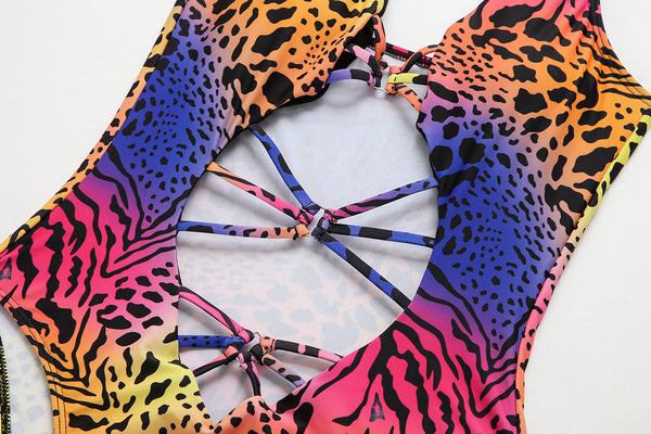 1 Piece Colorful Leopard Swimsuit