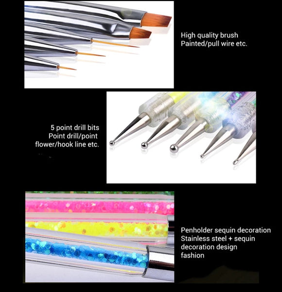 5pc Double-headed Acrylic Nail Brush Set