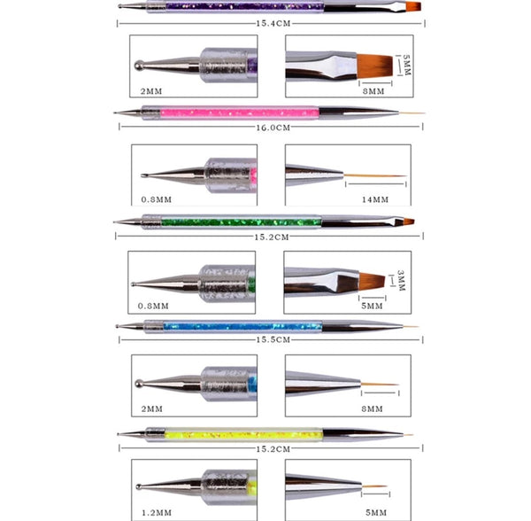 5pc Double-headed Acrylic Nail Brush Set