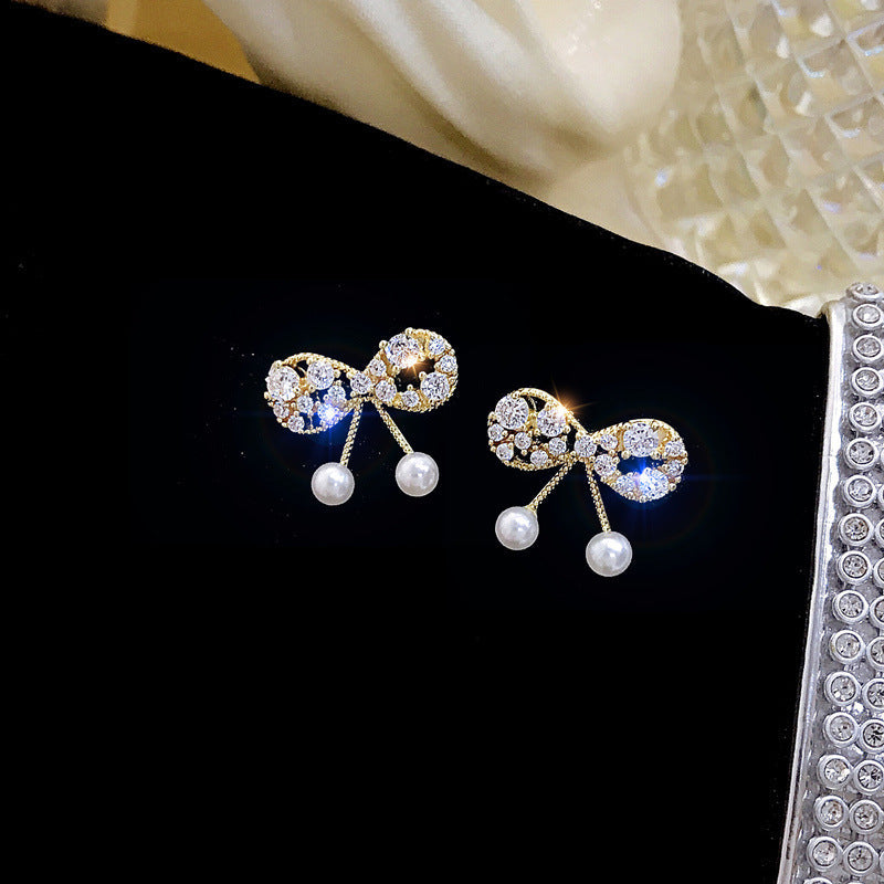 Bowknot Pearl Hypoallergenic Pendant Earrings
