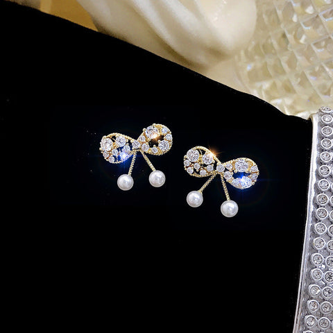 Bowknot Pearl Hypoallergenic Pendant Earrings