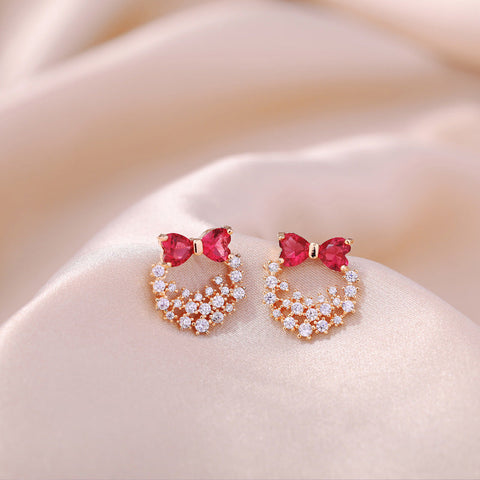 Crystal Heart Bowknot Stud Earrings