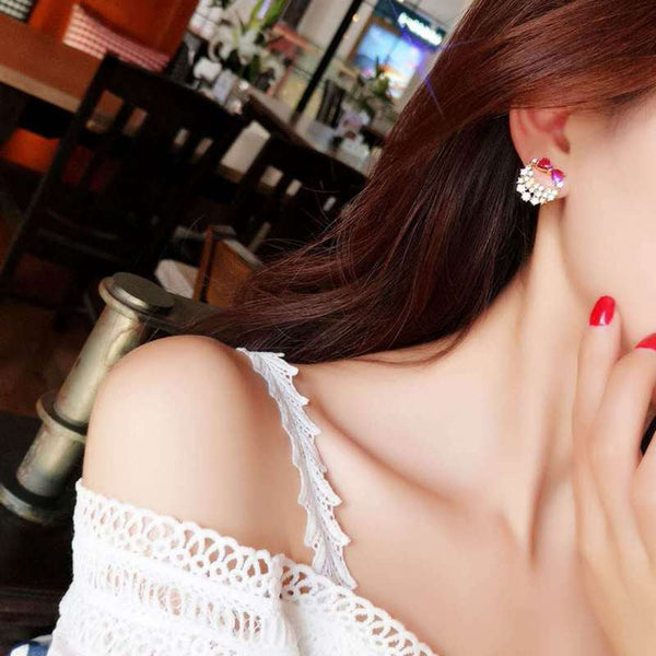 Crystal Heart Bowknot Stud Earrings
