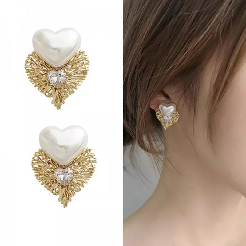 Cute Pearl Heart Stud Earrings