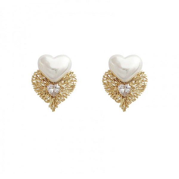 Cute Pearl Heart Stud Earrings