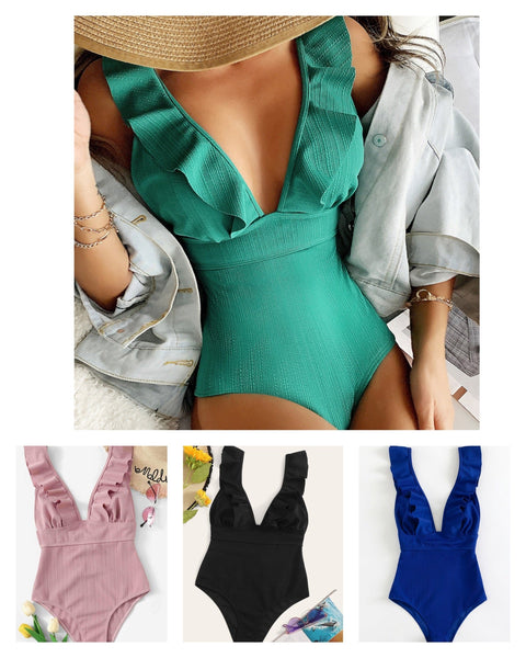 1 Piece Ruffled Strap Swimsuit