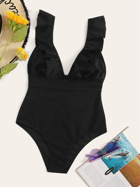 1 Piece Ruffled Strap Swimsuit