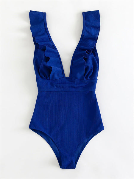 1 Piece Ruffled Strap Swimsuit