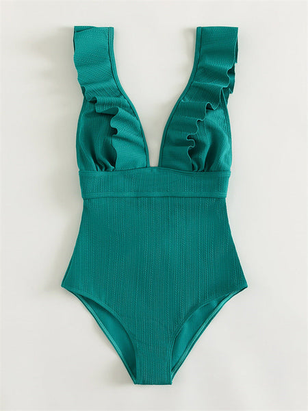 1 Piece Ruffled Strap Swimsuit