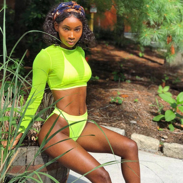 3 Piece Bikini Mesh Top Swimsuit 9074
