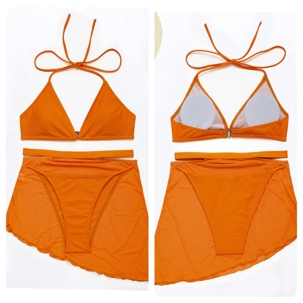 3 Piece Bikini Swimsuit with Skirt
