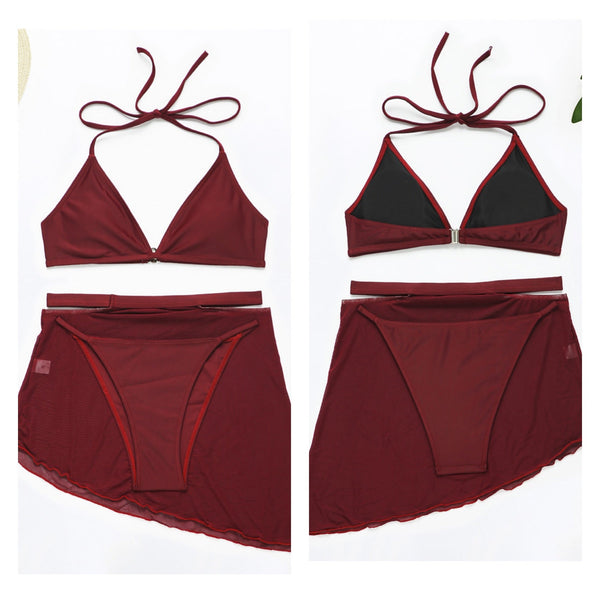 3 Piece Bikini Swimsuit with Skirt