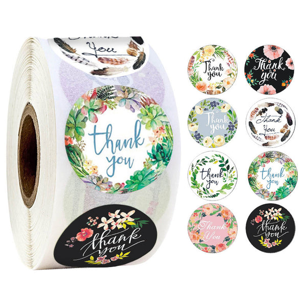Round Floral Thank You Stickers CY11