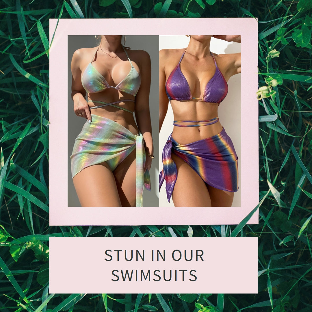3 Piece Strappy Metallic Swimsuit