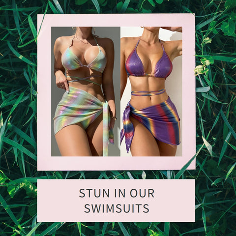 3 Piece Strappy Metallic Swimsuit