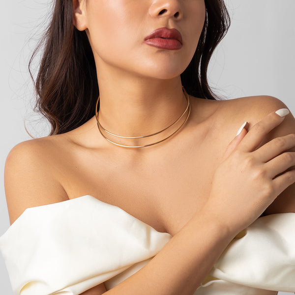 Metal Choker Necklace JS05741-Gld