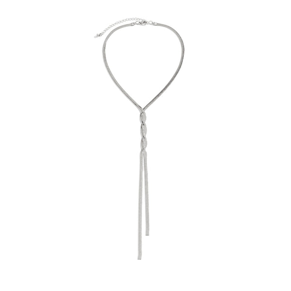 Silver Long Woven Clavicle Necklace