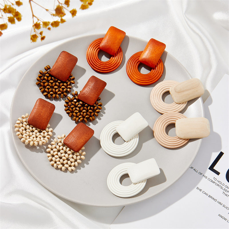 Wooden Geometric Earrings