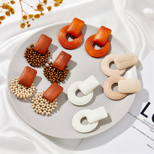 Wooden Geometric Earrings