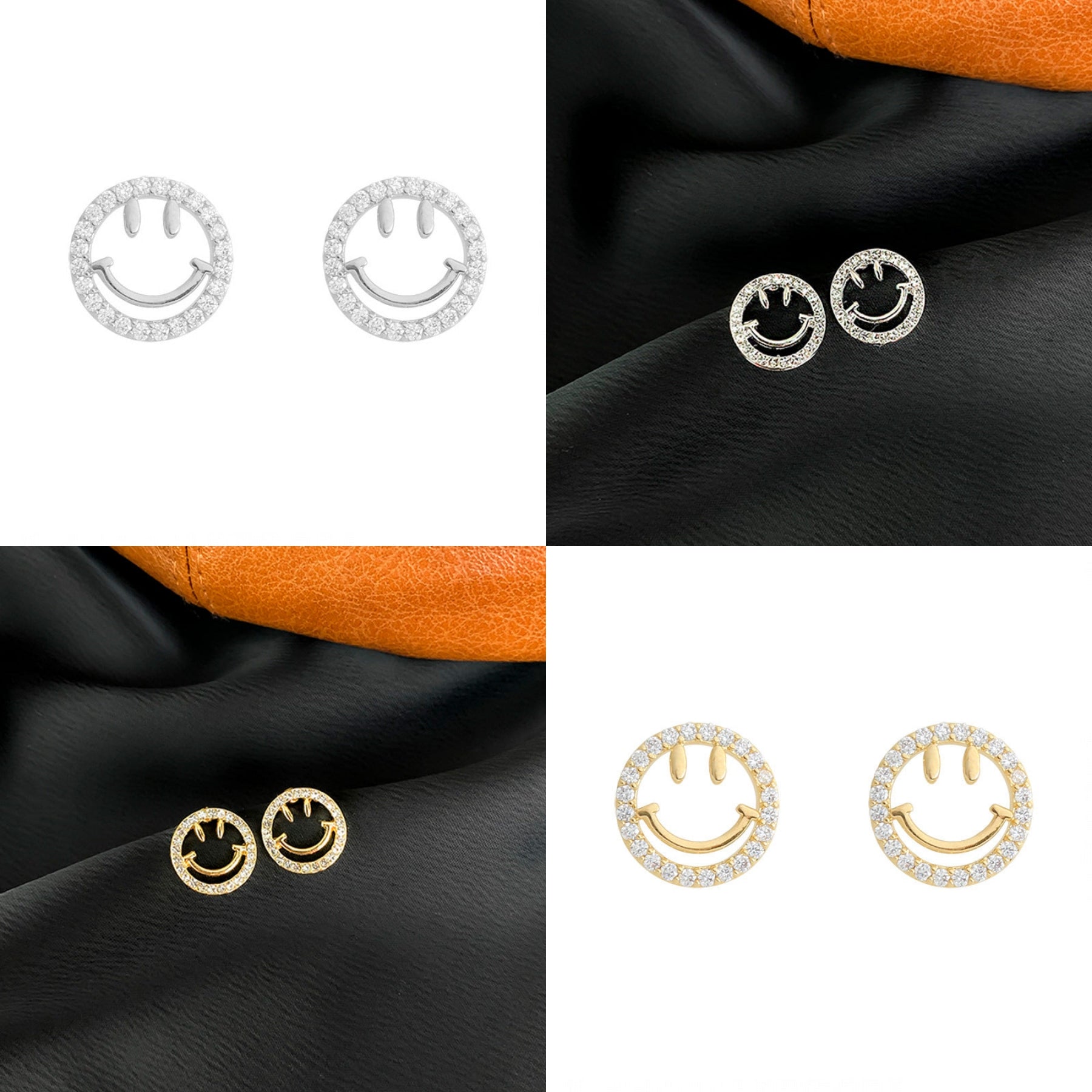 Round Smiley Face Stud Earrings