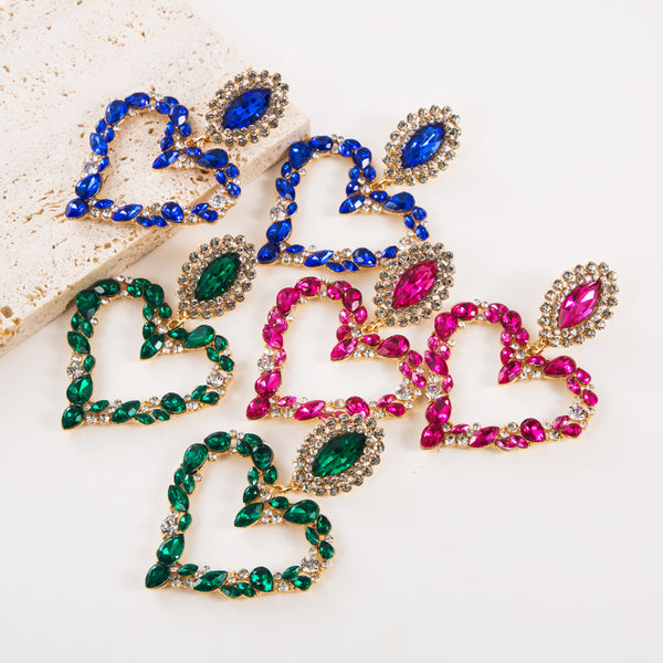 Colored Diamond Encrusted Heart Earrings