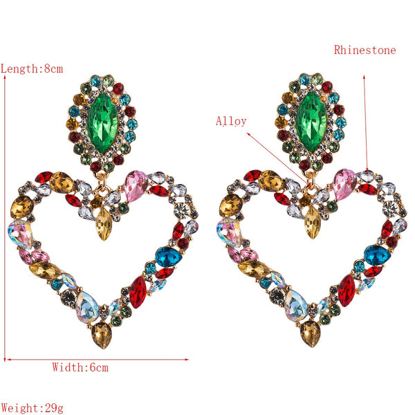 Colored Diamond Encrusted Heart Earrings