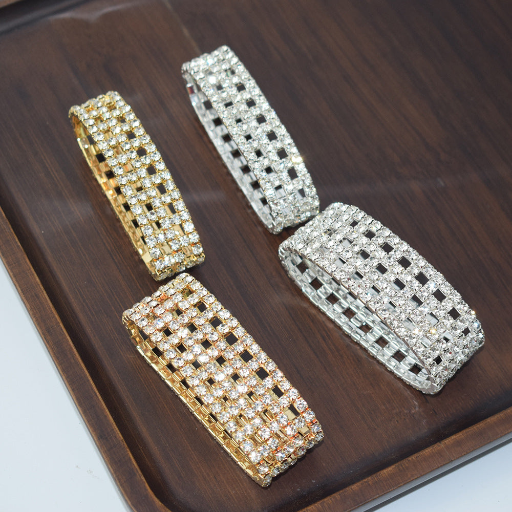 Elastic Hollow Rhinestone Wide Bracelet