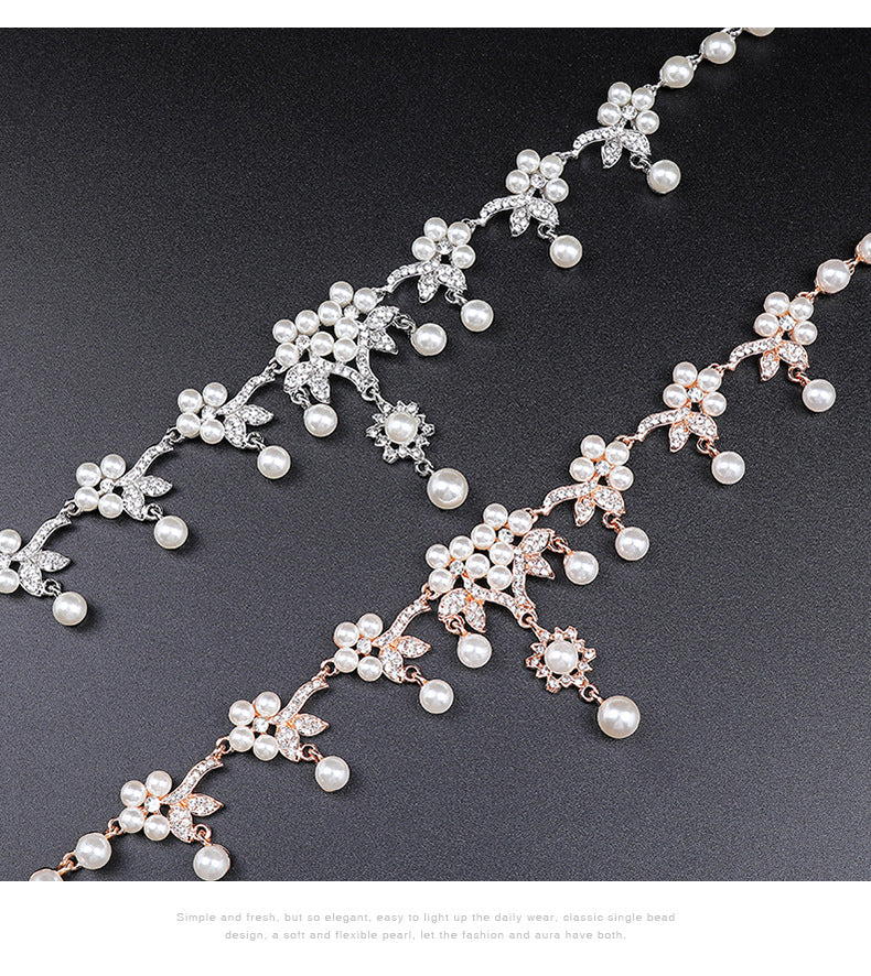 Pearl and Diamante Branch Shape Necklace Set