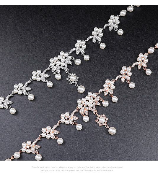 Pearl and Diamante Branch Shape Necklace Set