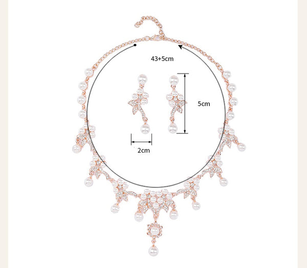 Pearl and Diamante Branch Shape Necklace Set